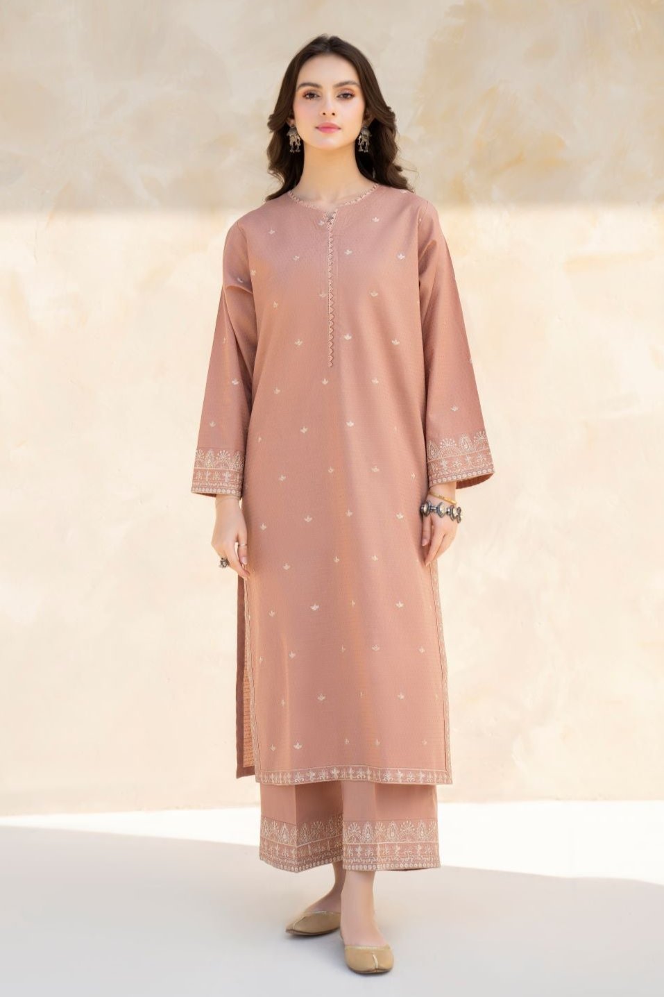 Peach Color Embroidered Kurta Set for Women – Stylish & Comfortable