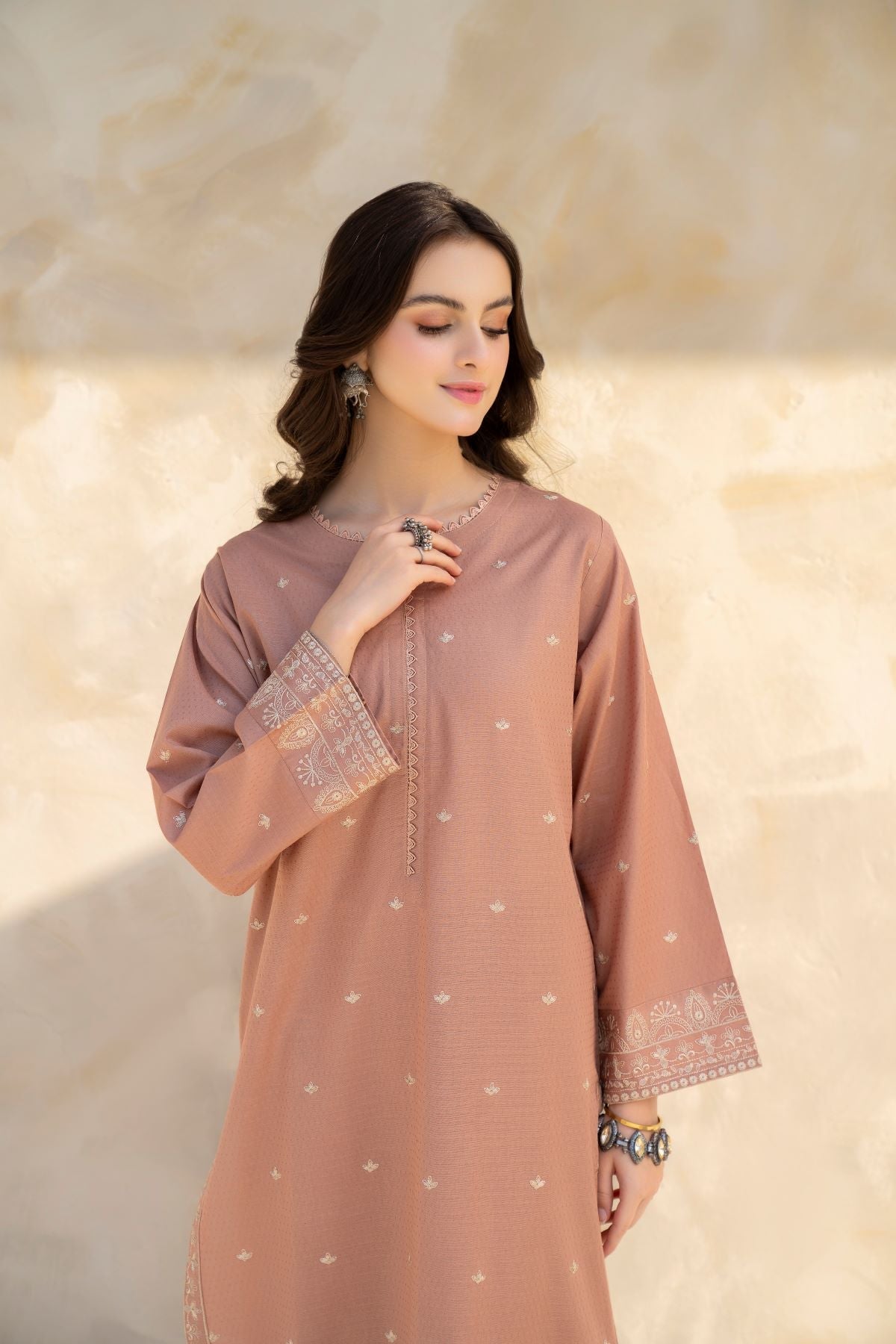 Peach Color Embroidered Kurta Set for Women – Stylish & Comfortable