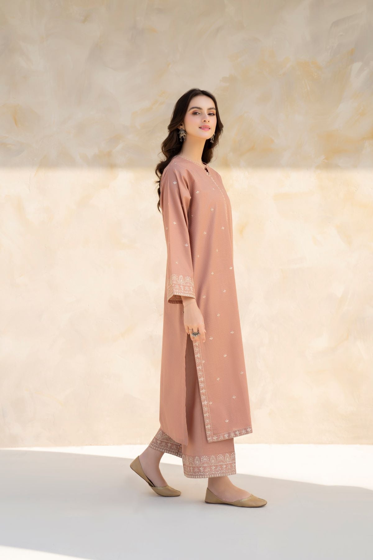 Peach Color Embroidered Kurta Set for Women – Stylish & Comfortable